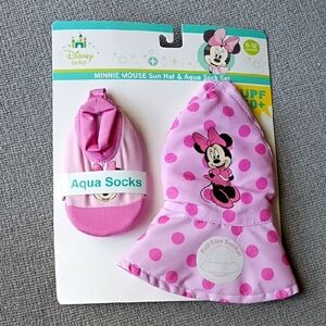 Disney Baby Minnie Mouse Pink Polka Dot Sun Hat and Aqua Socks